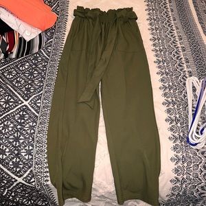 High waisted paper bag pants